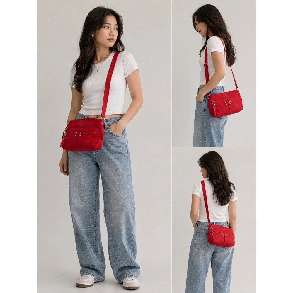 Kipling Angie Crossbody Bag Red Nylon Lightweight Purse